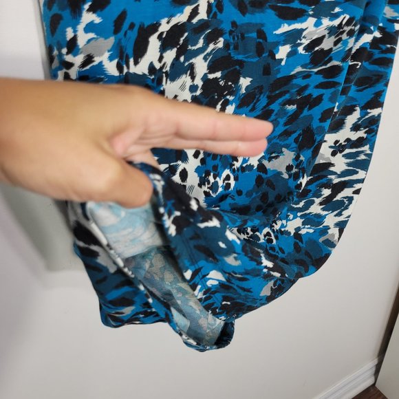 Ann Taylor Sleeveless Midi Dress V Neckline Stretch Leopard Print Blue Womens L - Picture 3 of 12